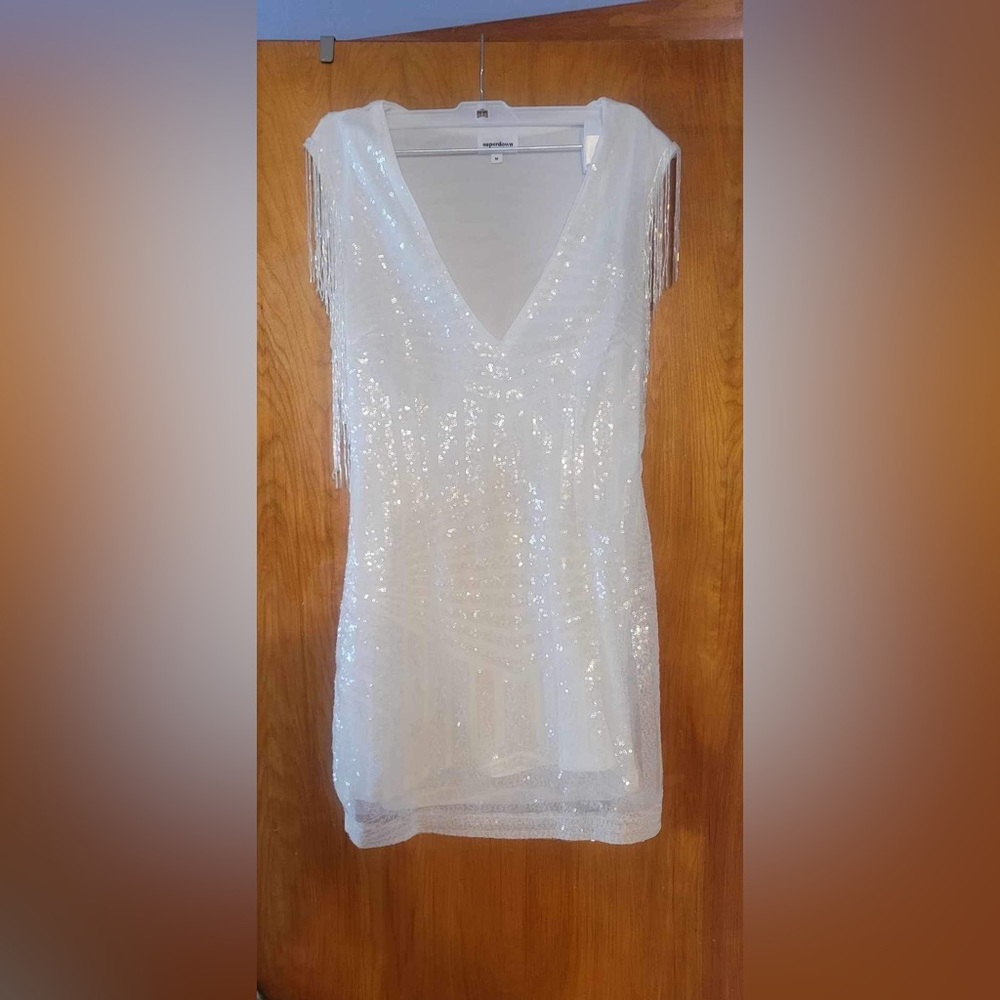White sequin fringe dress